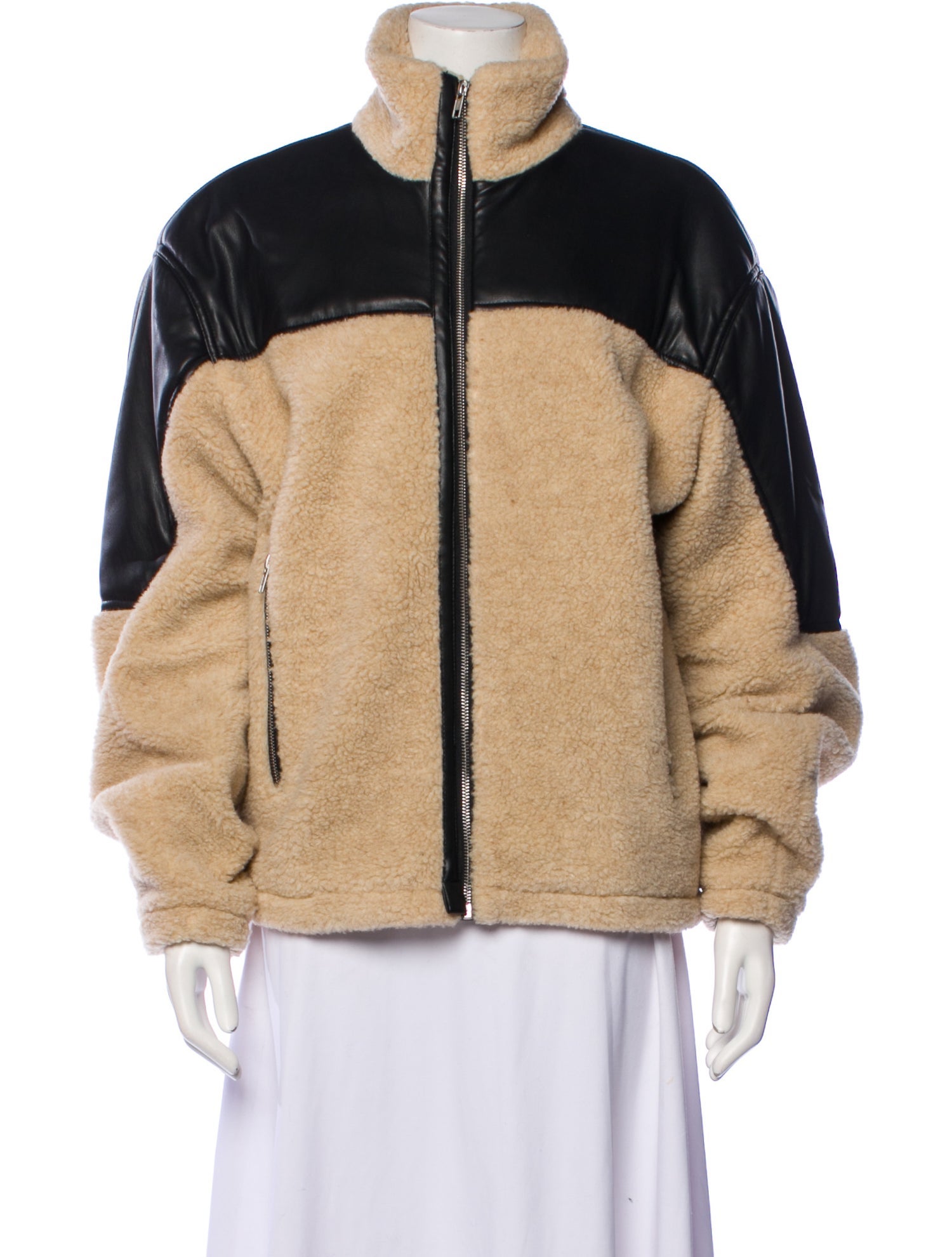 GmbH Wool Colorblock Pattern Faux Fur Jacket