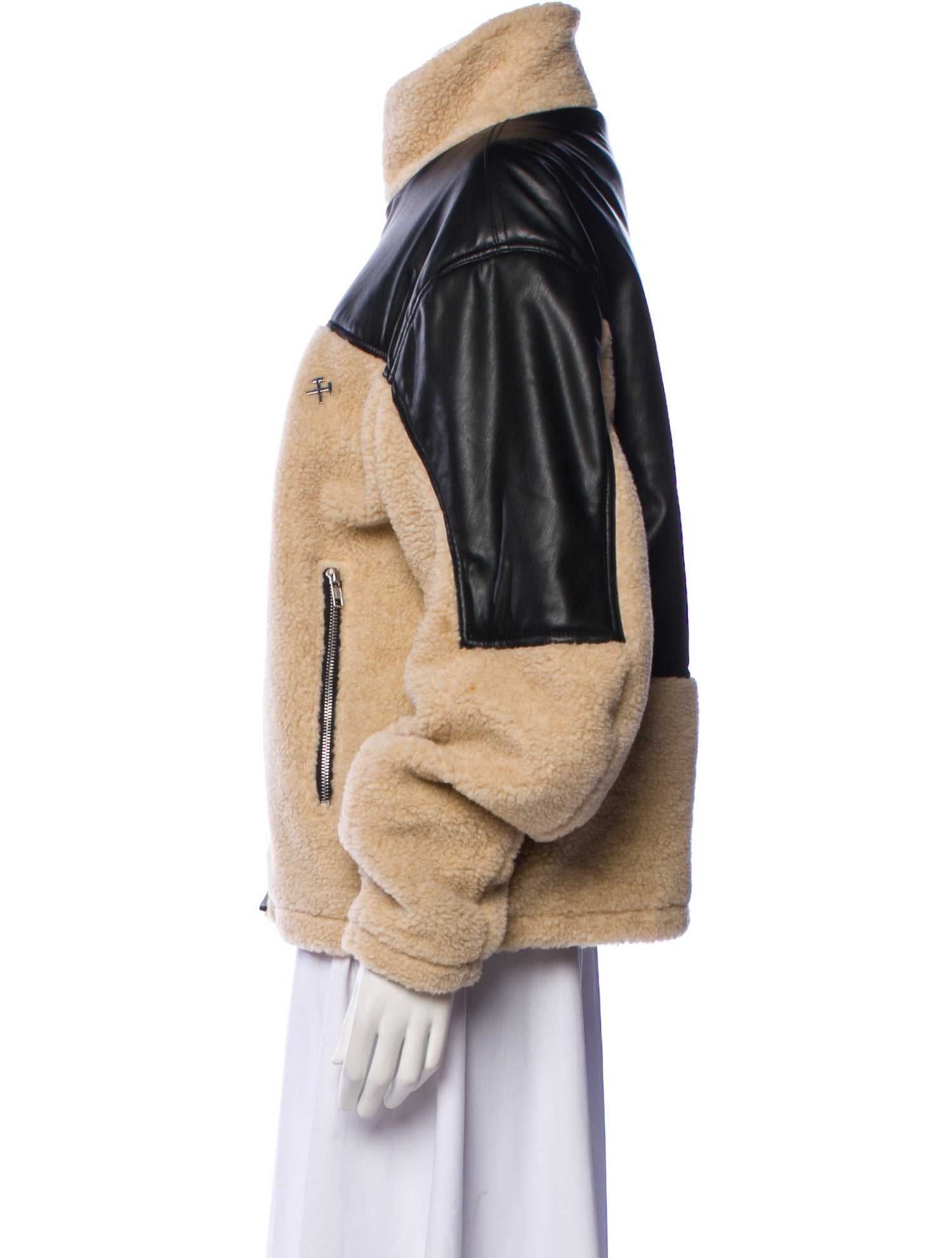 GmbH Wool Colorblock Pattern Faux Fur Jacket