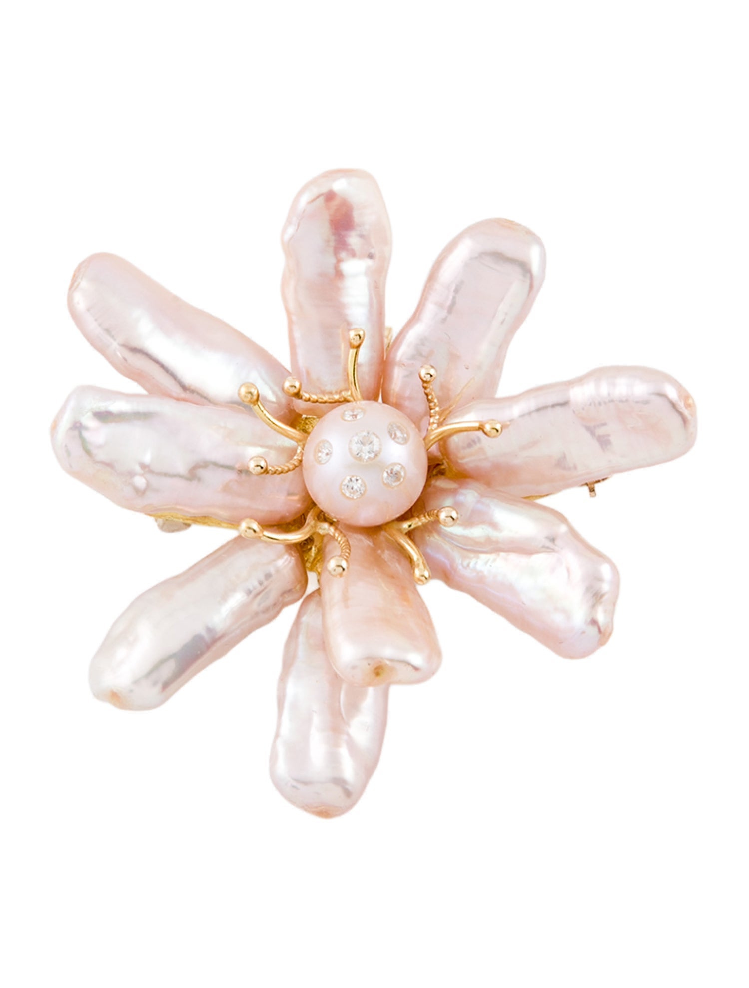 Gump's 18K Pearl & Diamond Flower Brooch