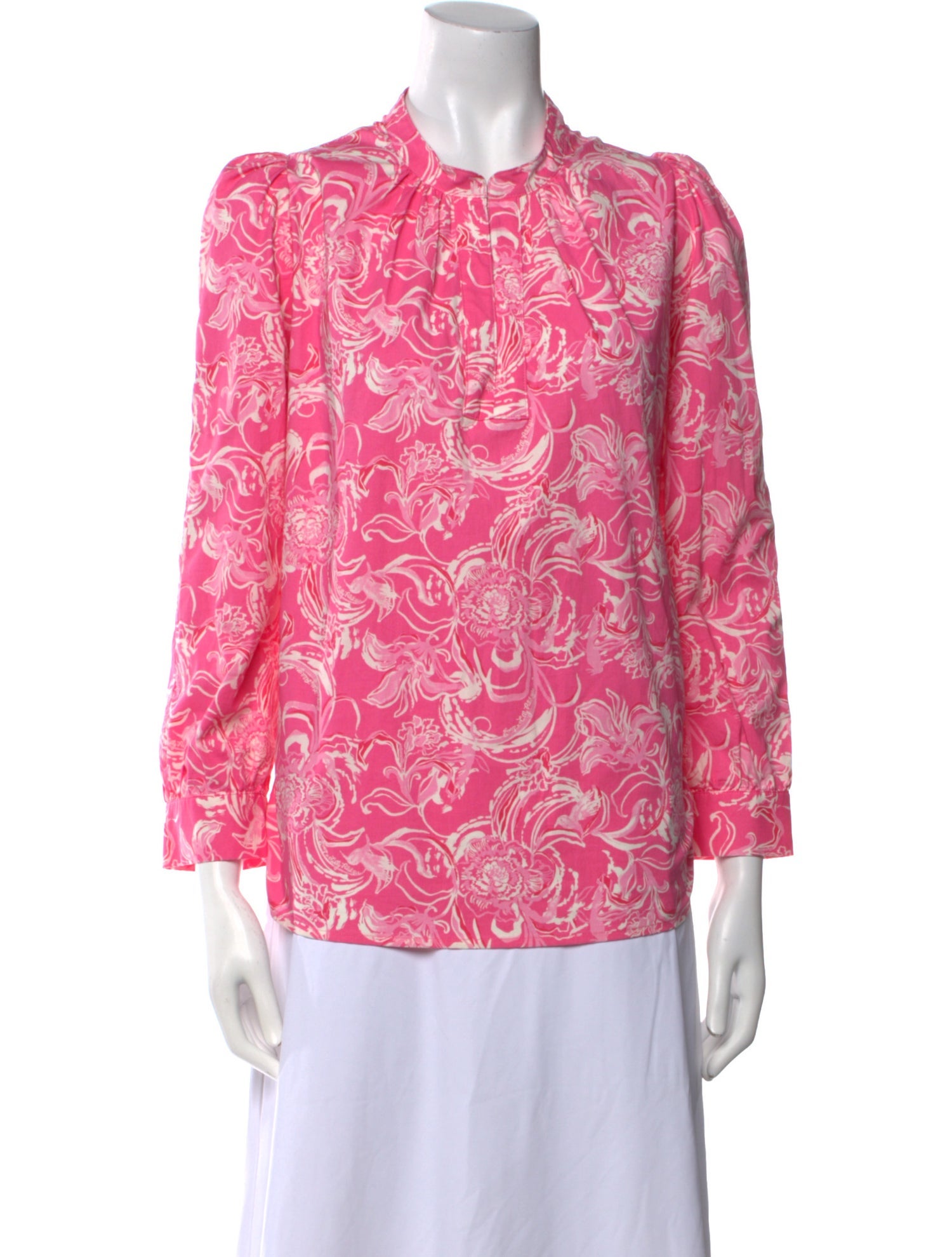 Goop x Lilly Pulitzer Floral Print Mock Neck Blouse