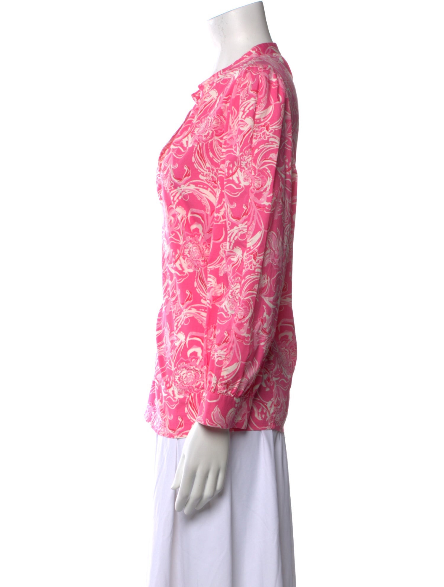 Goop x Lilly Pulitzer Floral Print Mock Neck Blouse