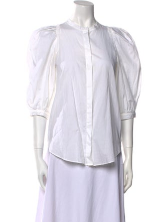 Goop G. Label Mock Neck Three-Quarter Sleeve Button-Up Top