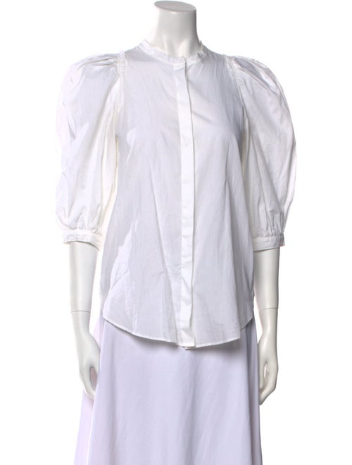 Goop G. Label Mock Neck Three-Quarter Sleeve Button-Up Top