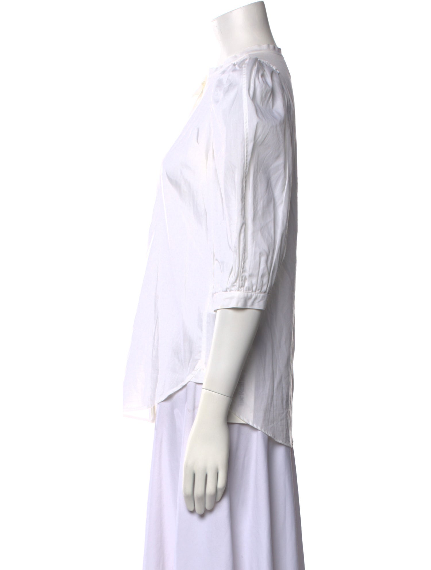 Goop G. Label Mock Neck Three-Quarter Sleeve Button-Up Top