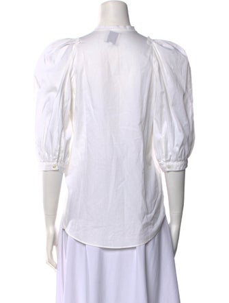 Goop G. Label Mock Neck Three-Quarter Sleeve Button-Up Top