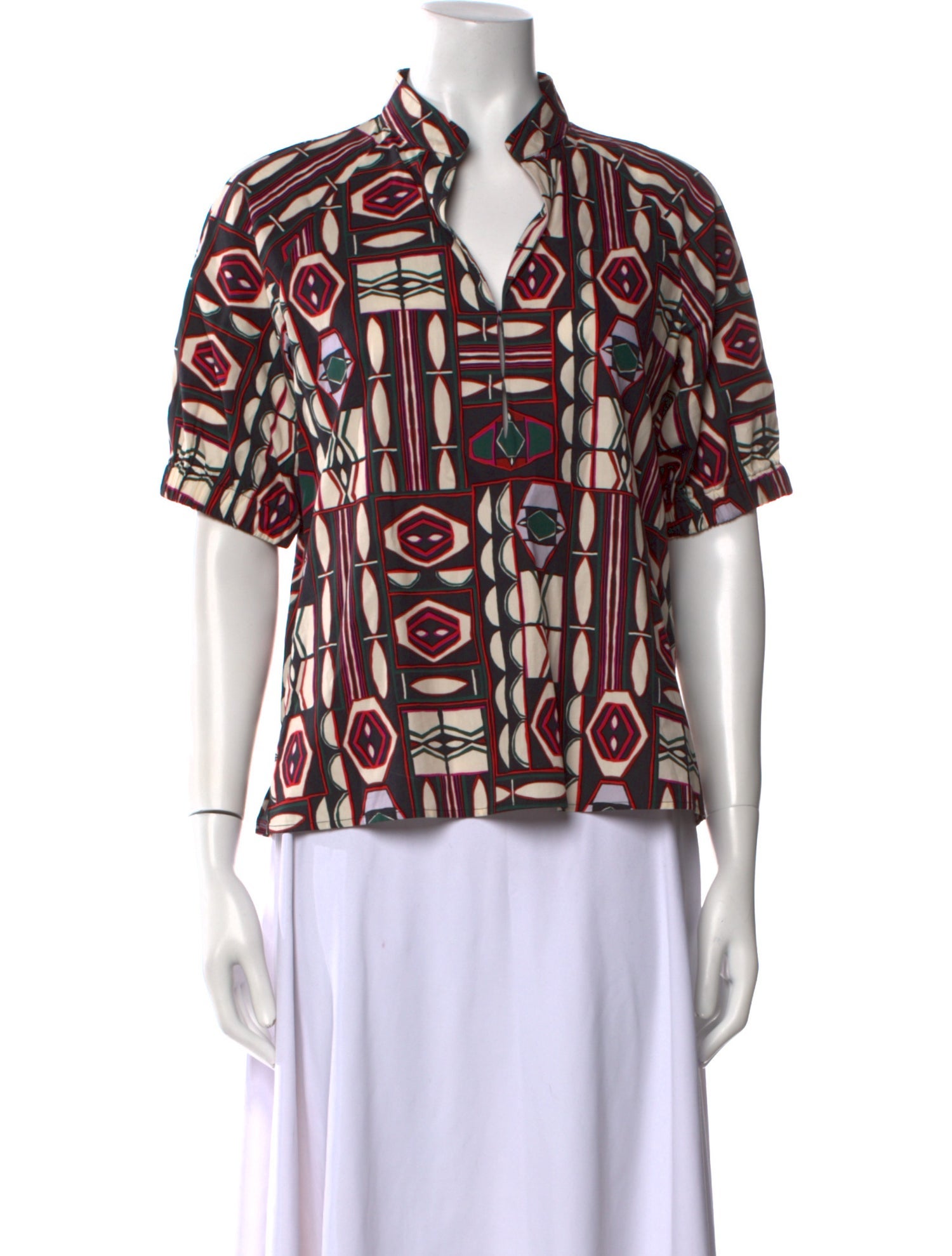 Goop G. Label Printed Mock Neck Button-Up Top