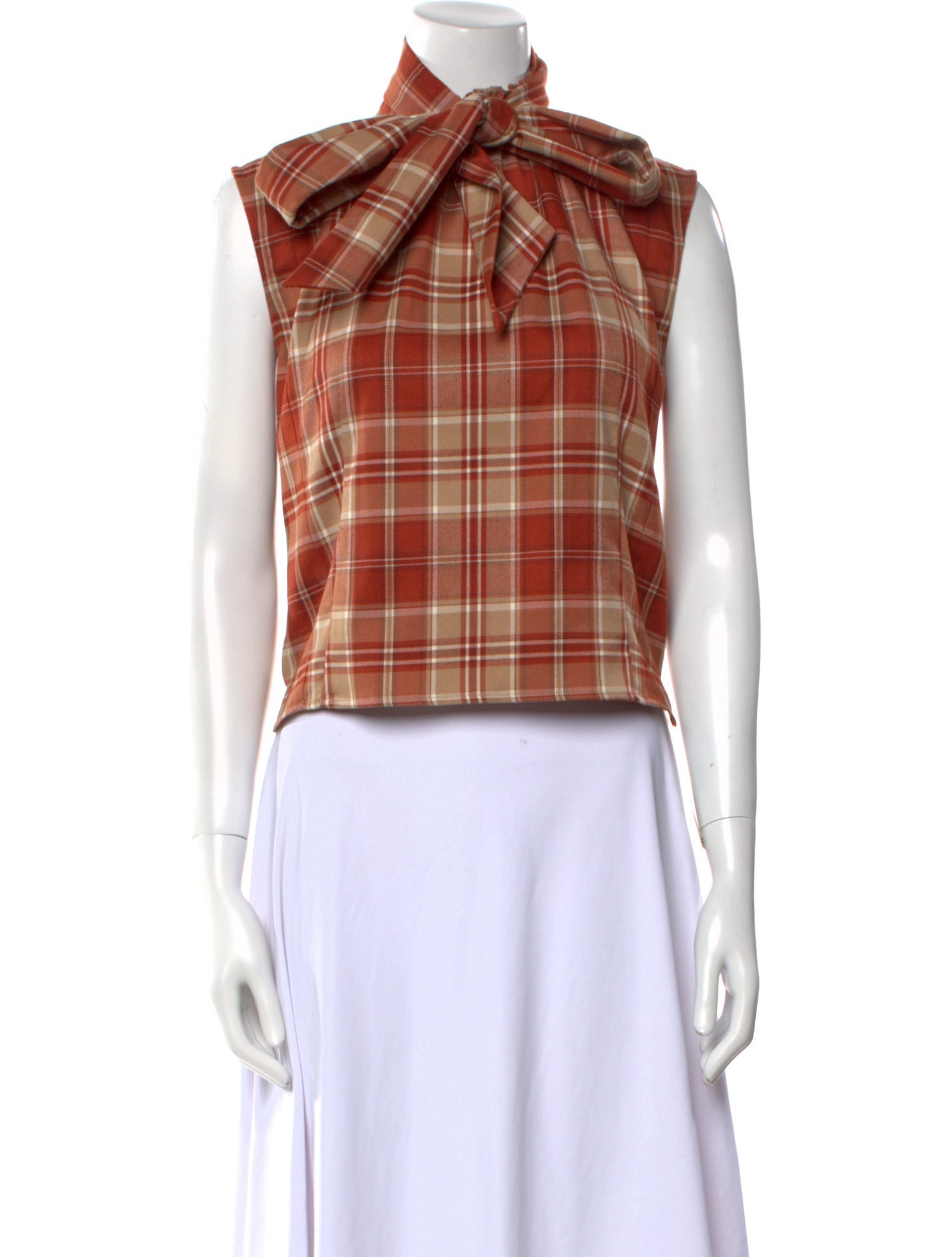 Goop G. Label Plaid Print Tie Neck Crop Top