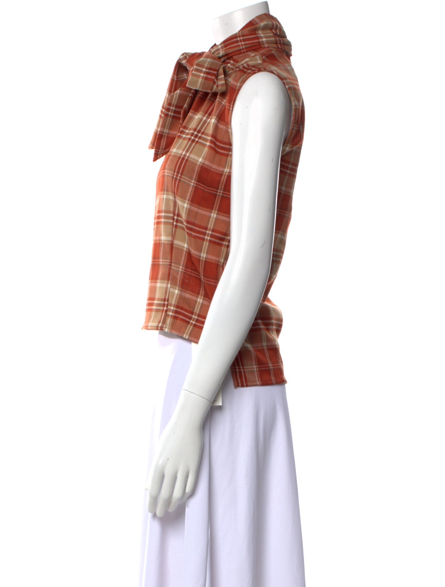 Goop G. Label Plaid Print Tie Neck Crop Top