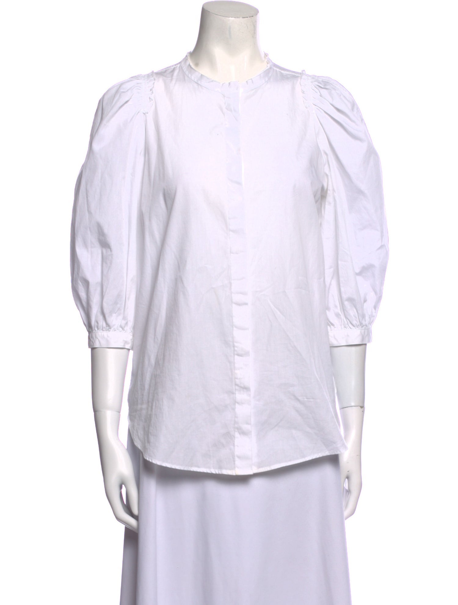 Goop G. Label Crew Neck Three-Quarter Sleeve Button-Up Top