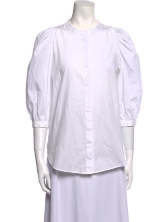 Goop G. Label Crew Neck Three-Quarter Sleeve Button-Up Top