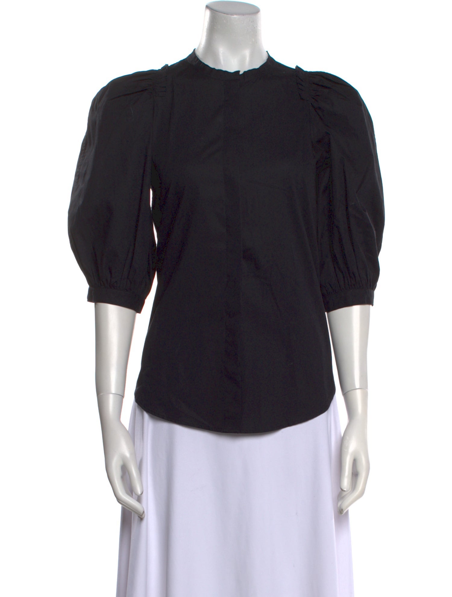 Goop G. Label Crew Neck Three-Quarter Sleeve Button-Up Top