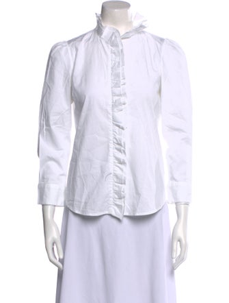 Goop G. Label Mock Neck Three-Quarter Sleeve Button-Up Top