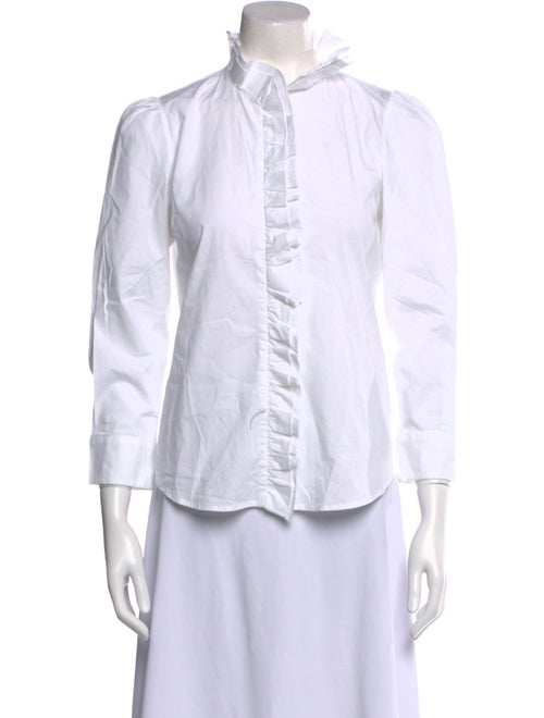 Goop G. Label Mock Neck Three-Quarter Sleeve Button-Up Top