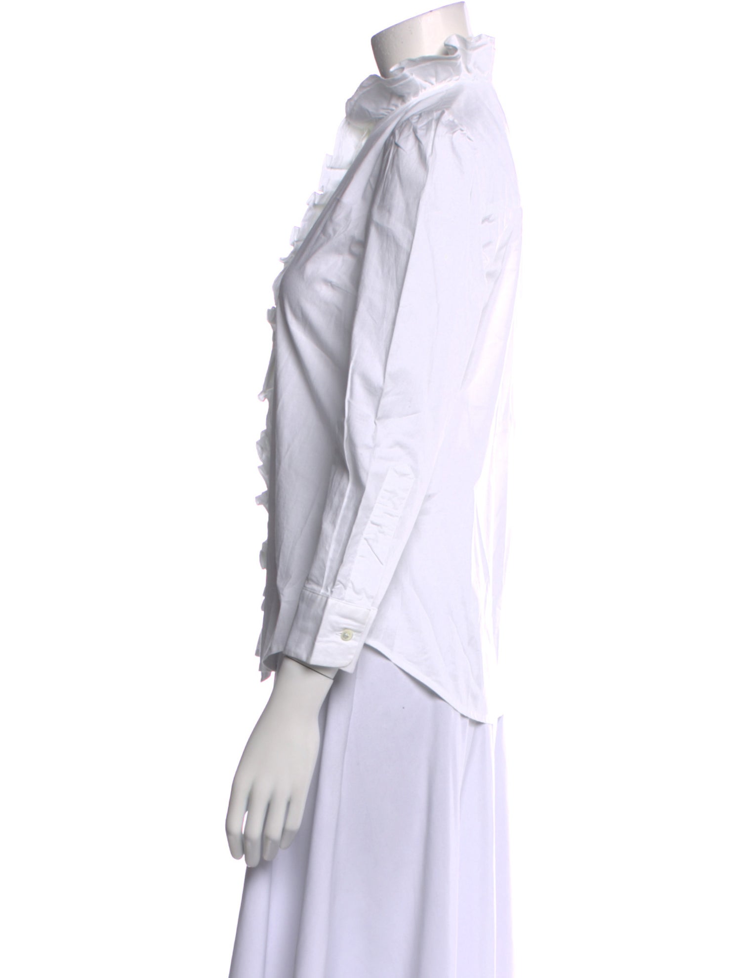 Goop G. Label Mock Neck Three-Quarter Sleeve Button-Up Top