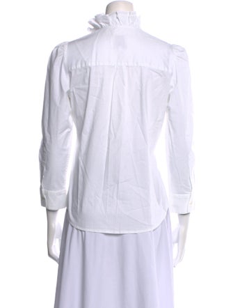 Goop G. Label Mock Neck Three-Quarter Sleeve Button-Up Top