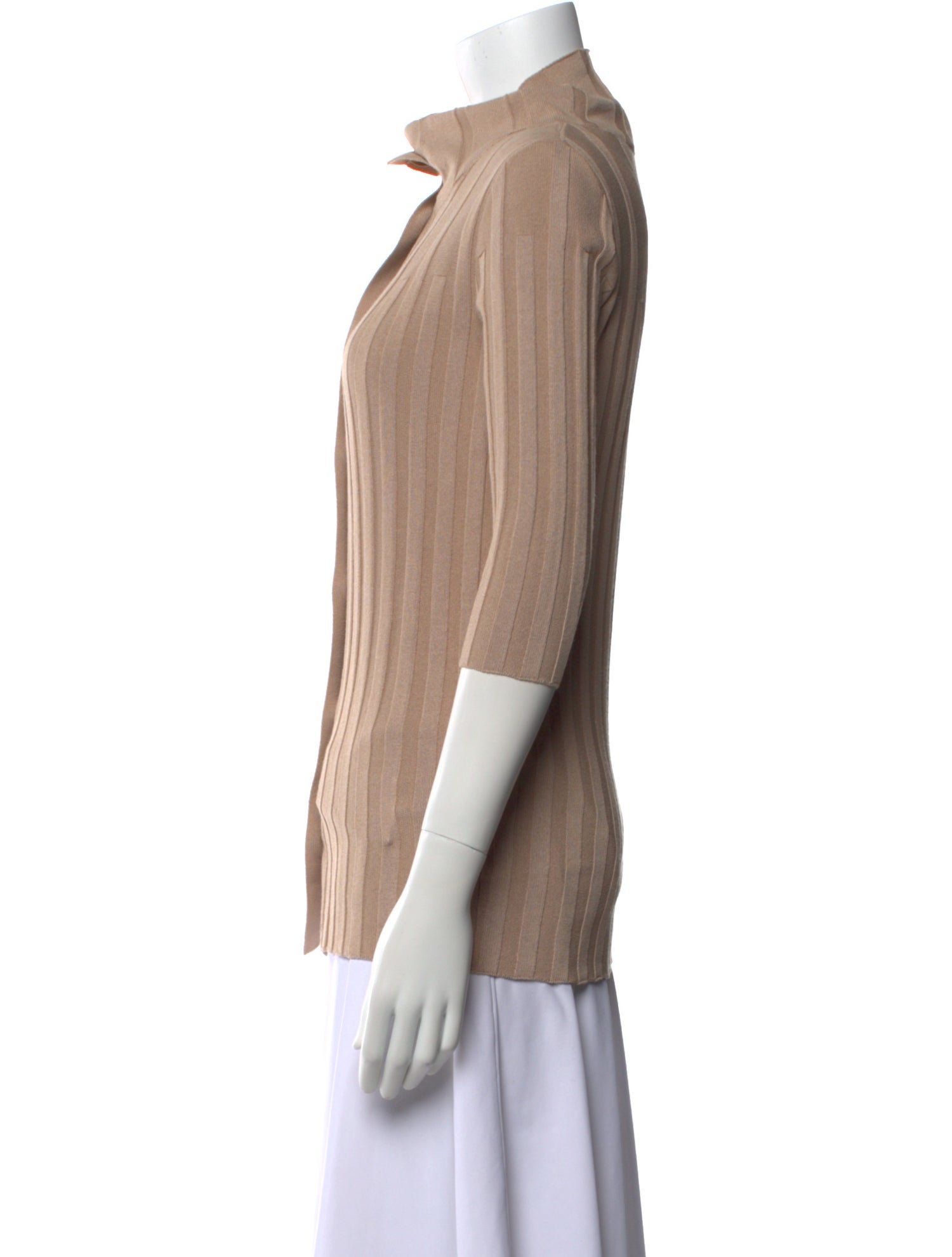 Goop G. Label Mock Neck Three-Quarter Sleeve Button-Up Top