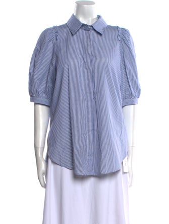 Goop G. Label Striped Three-Quarter Sleeve Button-Up Top
