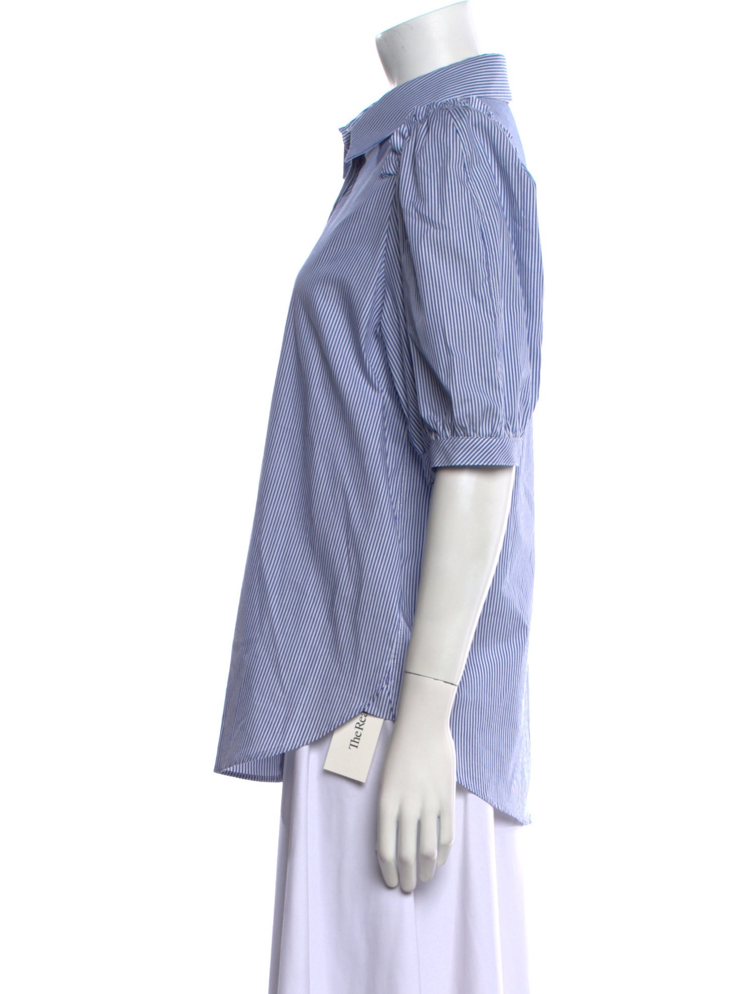 Goop G. Label Striped Three-Quarter Sleeve Button-Up Top