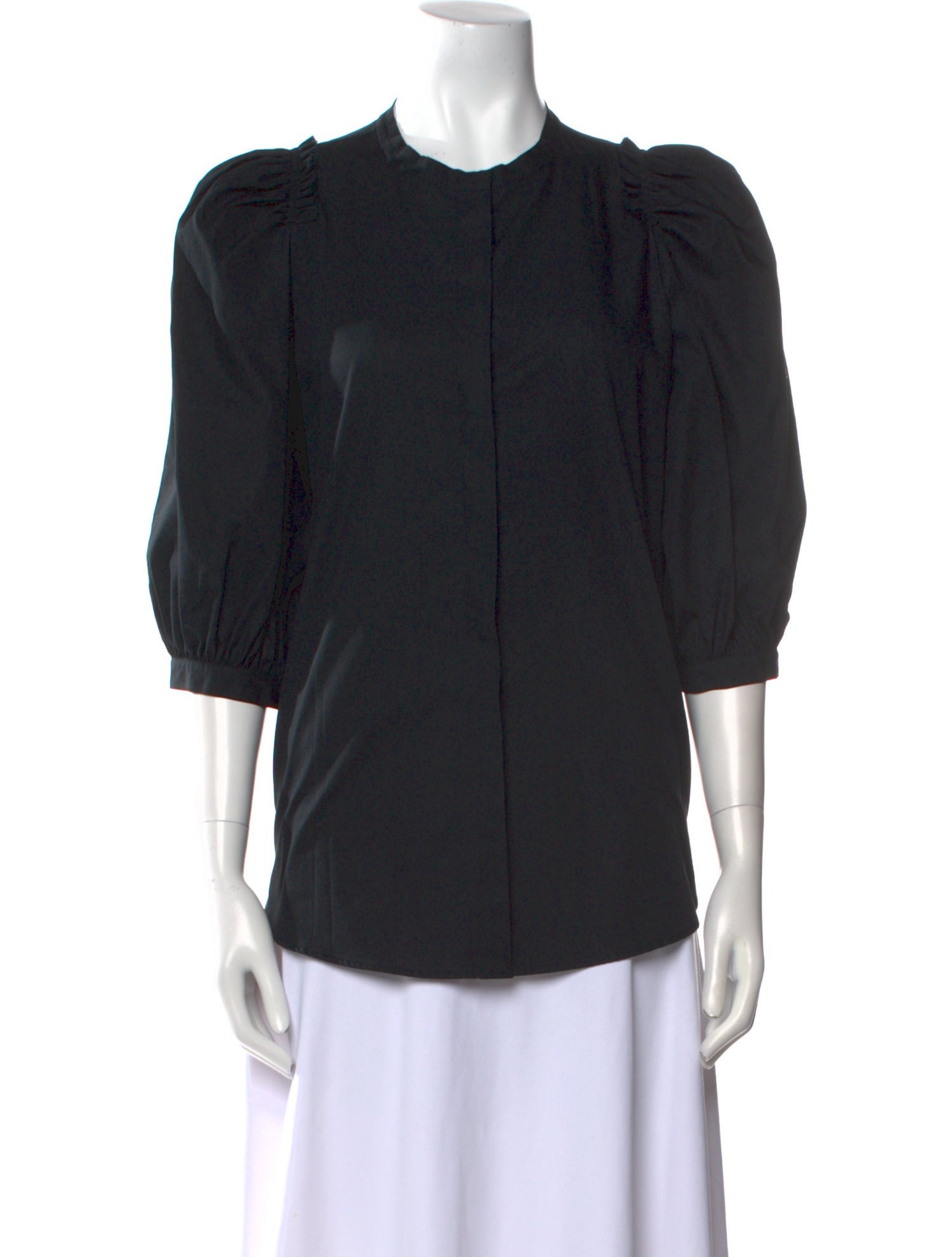 Goop G. Label Crew Neck Three-Quarter Sleeve Button-Up Top