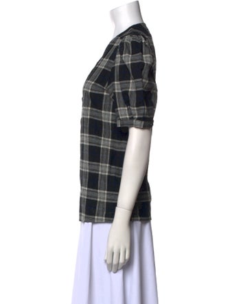 Goop G. Label Plaid Print V-Neck Button-Up Top