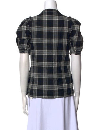 Goop G. Label Plaid Print V-Neck Button-Up Top