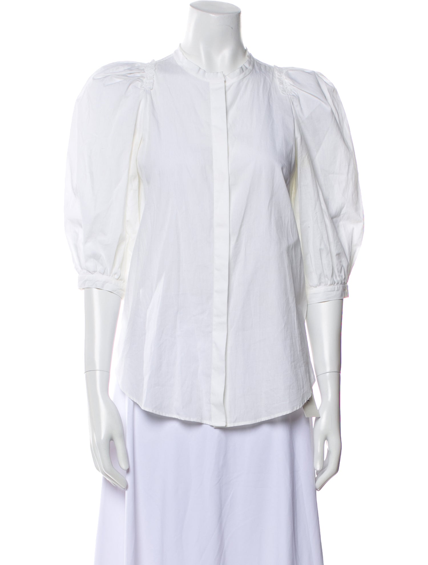 Goop G. Label Mock Neck Three-Quarter Sleeve Button-Up Top