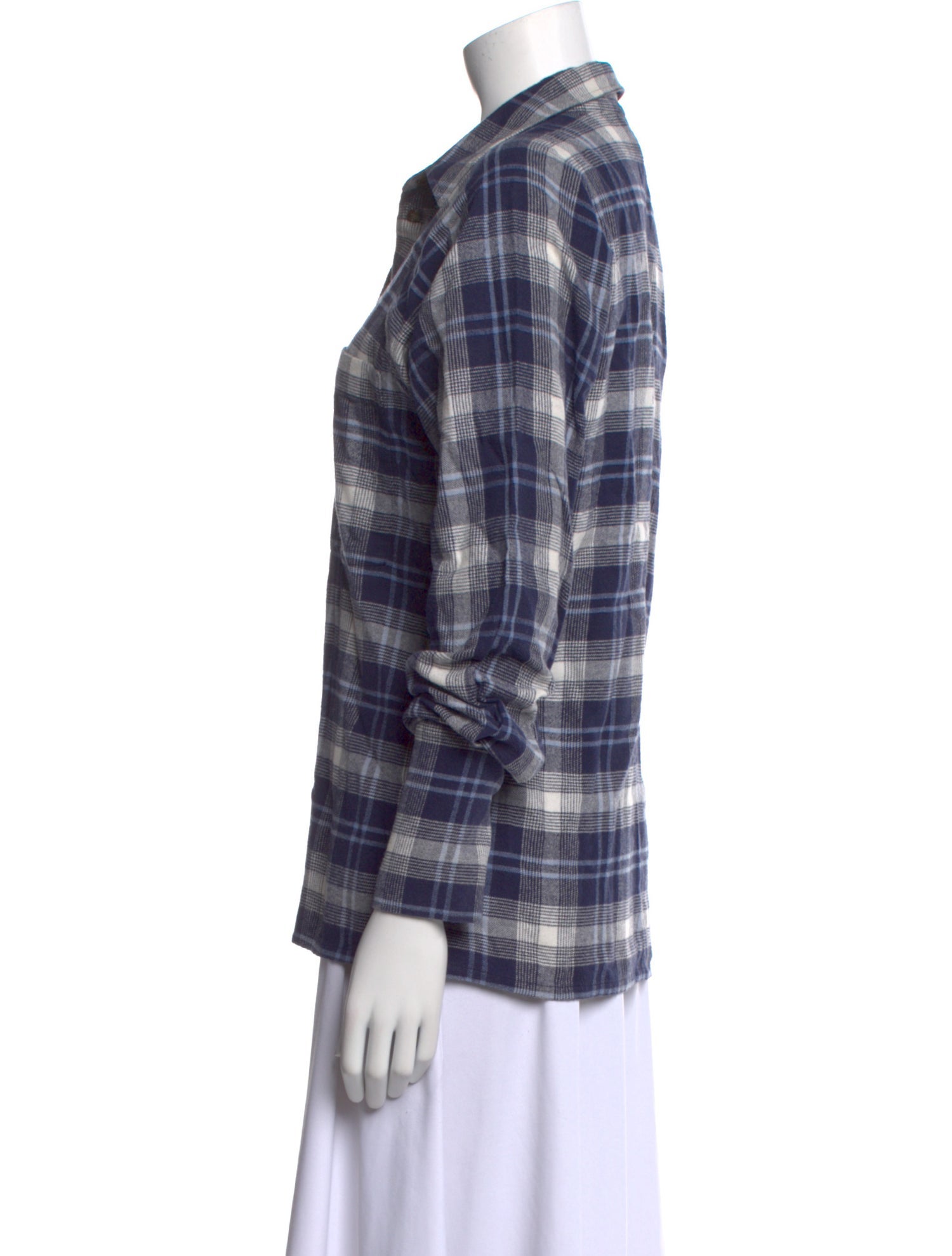 Goop G. Label Plaid Print Three-Quarter Sleeve Button-Up Top