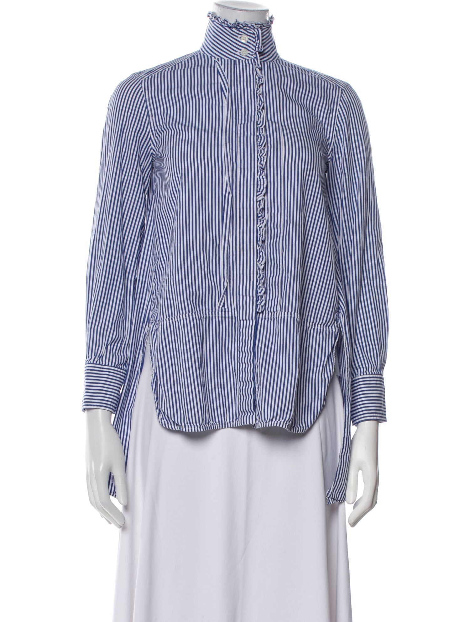 Goop G. Label Striped Mock Neck Button-Up Top