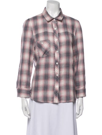 Goop G. Label Plaid Print Three-Quarter Sleeve Button-Up Top