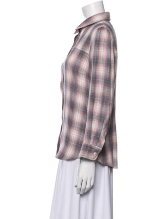 Goop G. Label Plaid Print Three-Quarter Sleeve Button-Up Top