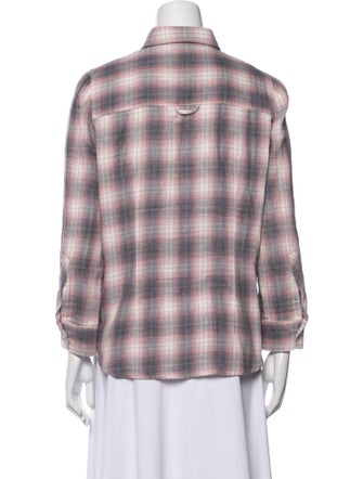 Goop G. Label Plaid Print Three-Quarter Sleeve Button-Up Top