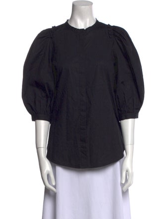 Goop G. Label Crew Neck Three-Quarter Sleeve Button-Up Top