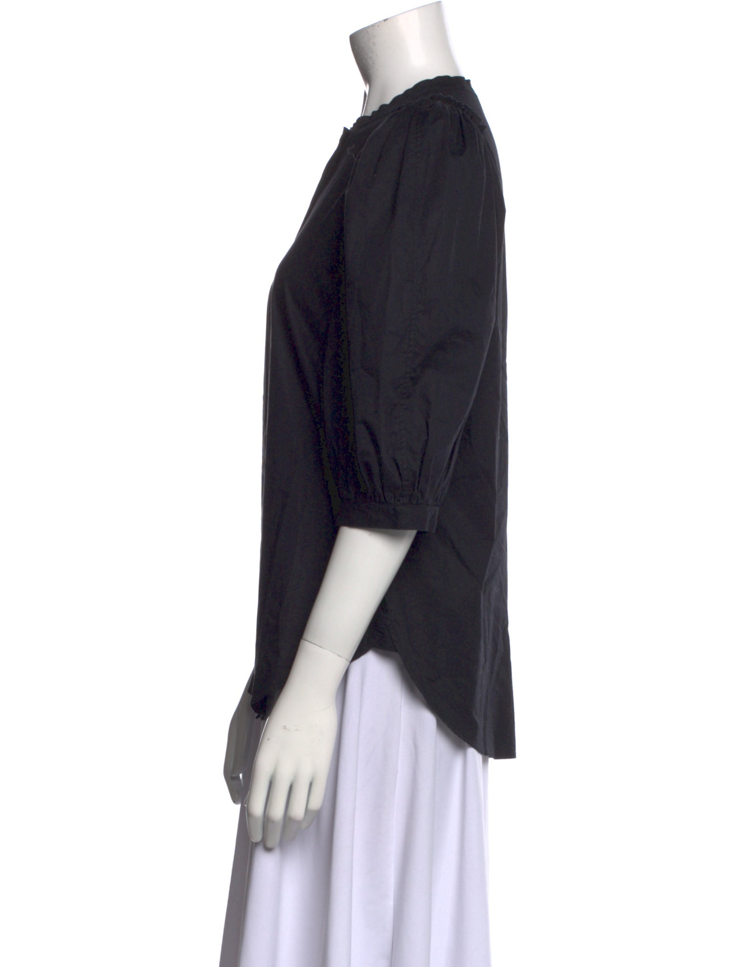 Goop G. Label Crew Neck Three-Quarter Sleeve Button-Up Top