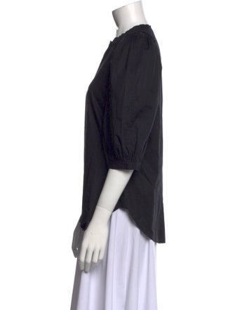 Goop G. Label Crew Neck Three-Quarter Sleeve Button-Up Top