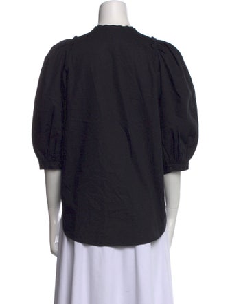 Goop G. Label Crew Neck Three-Quarter Sleeve Button-Up Top