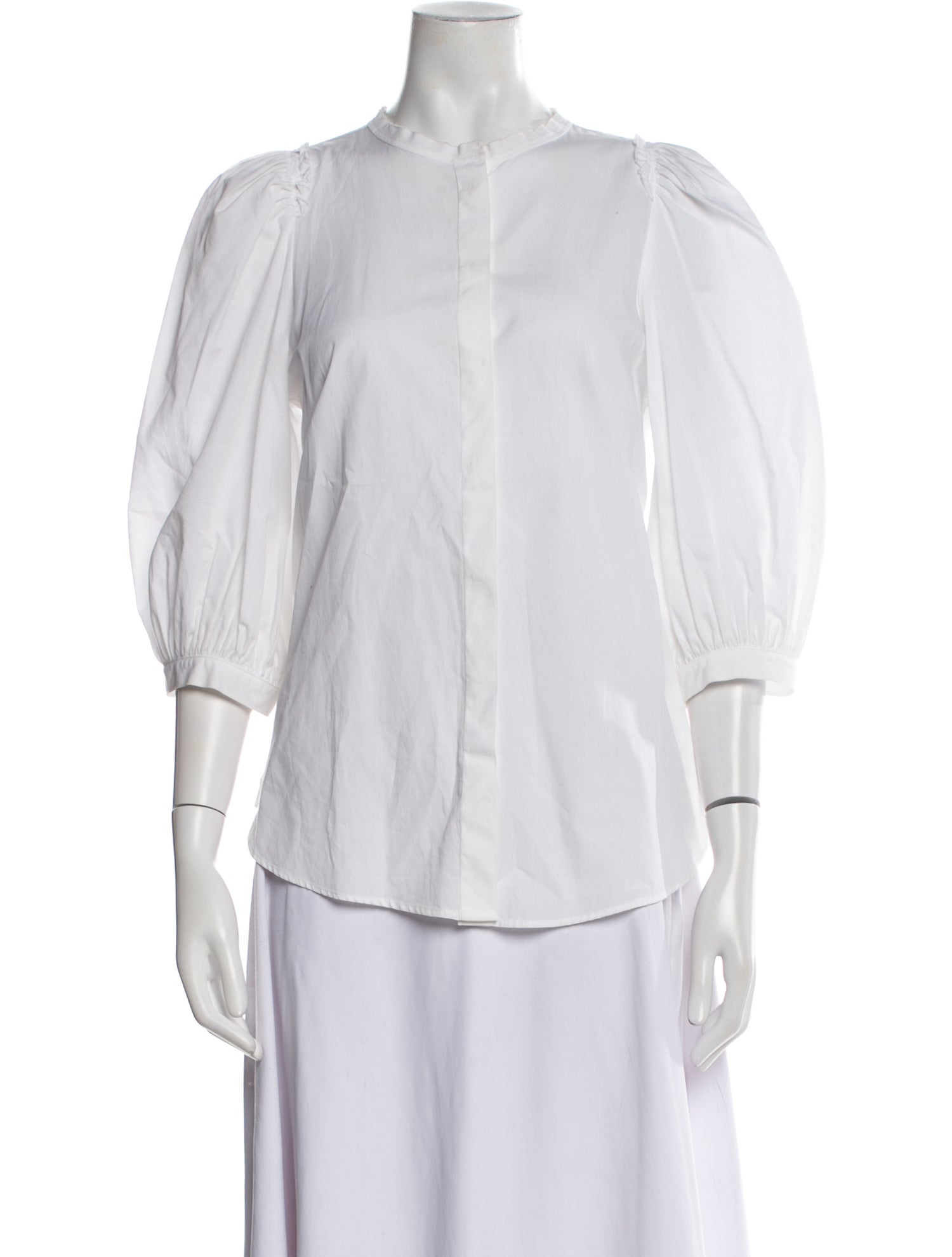 Goop G. Label Mock Neck Three-Quarter Sleeve Button-Up Top