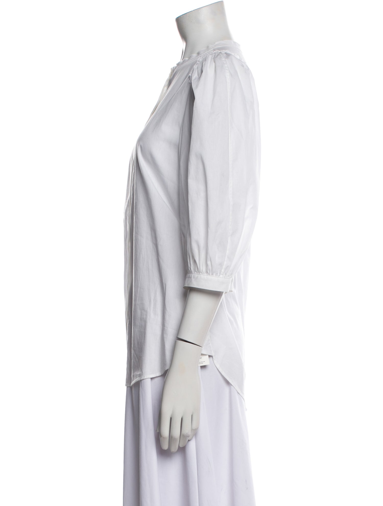 Goop G. Label Mock Neck Three-Quarter Sleeve Button-Up Top