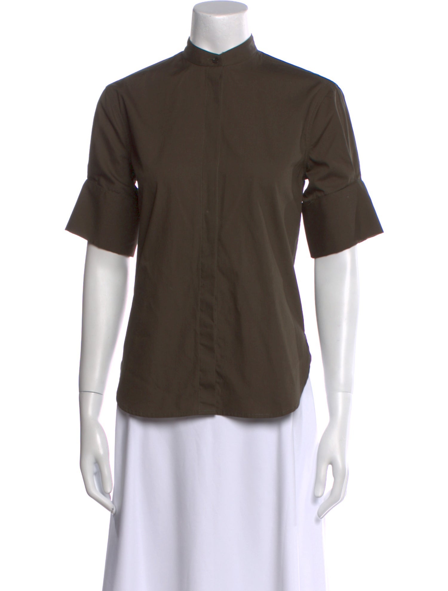 Goop G. Label Mock Neck Short Sleeve Button-Up Top