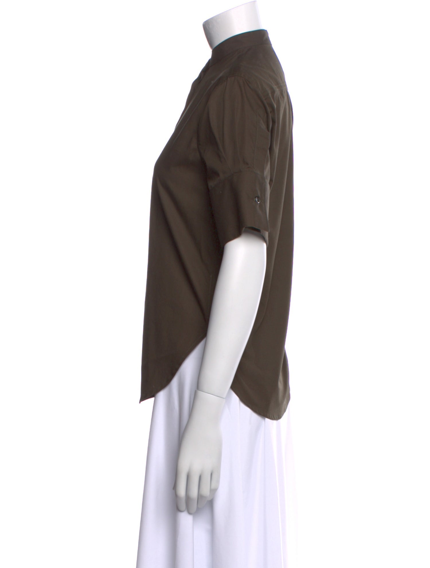 Goop G. Label Mock Neck Short Sleeve Button-Up Top