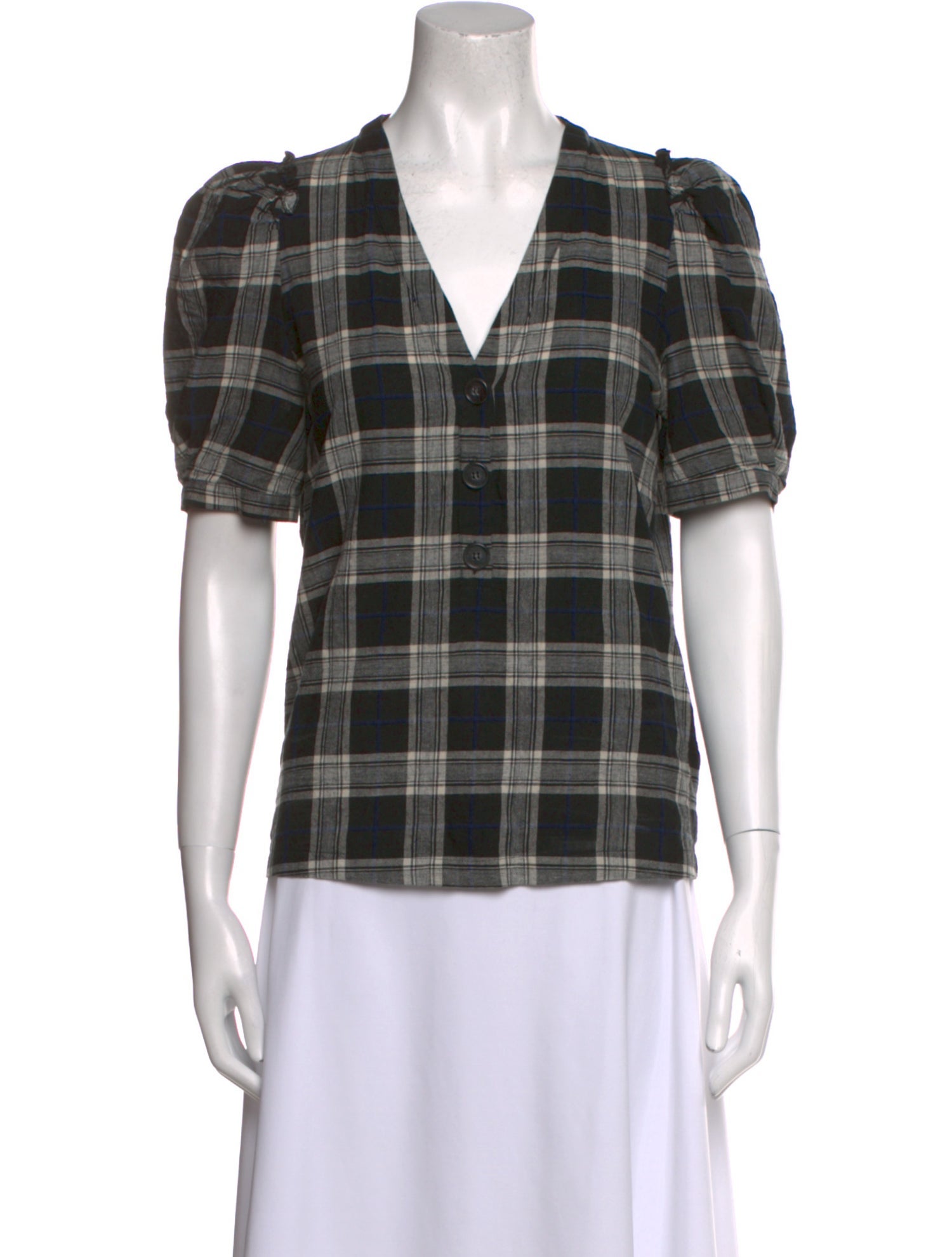 Goop G. Label Plaid Print V-Neck Button-Up Top