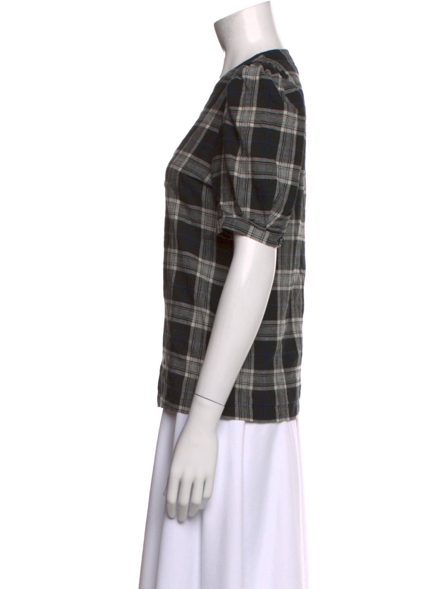 Goop G. Label Plaid Print V-Neck Button-Up Top
