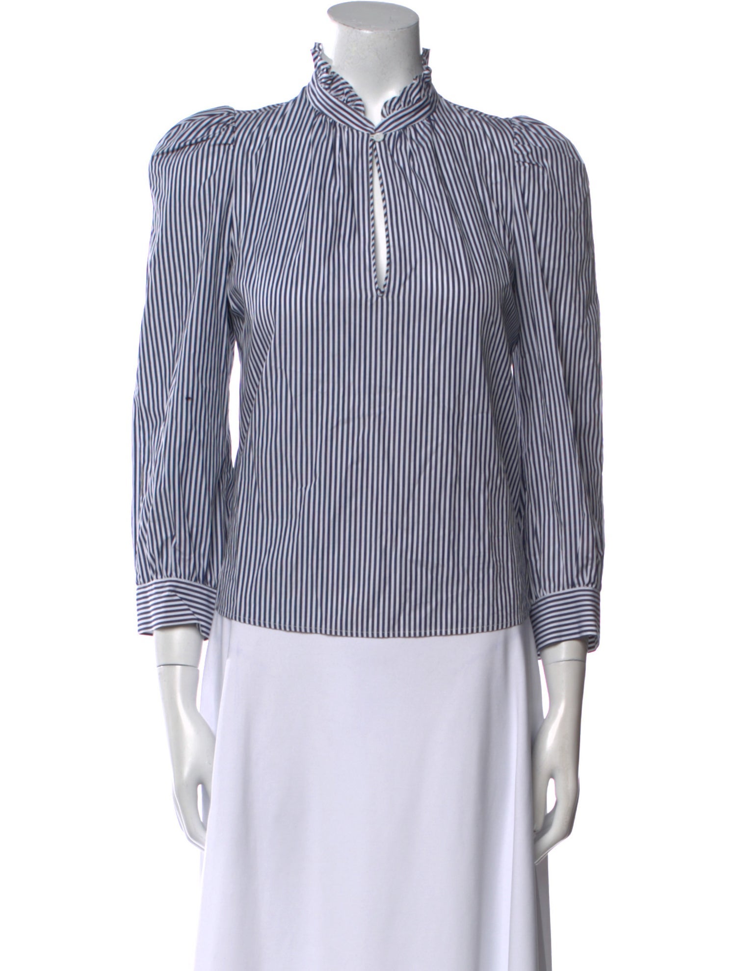 Goop G. Label Striped Mock Neck Button-Up Top