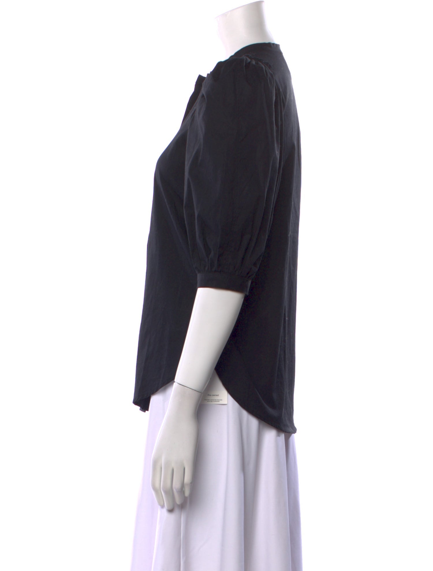 Goop G. Label Mock Neck Three-Quarter Sleeve Button-Up Top