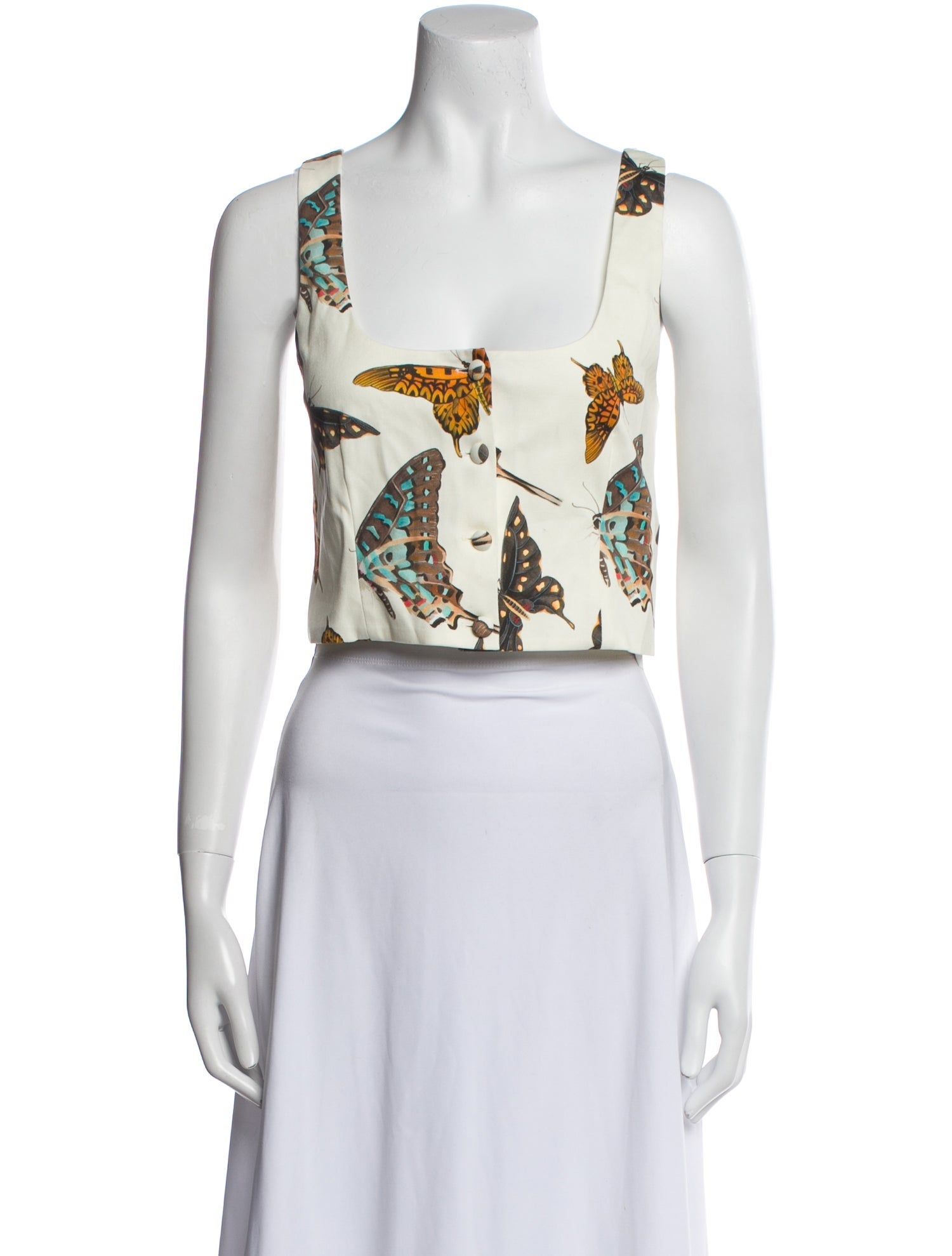 Goop G. Label Floral Print Square Neckline Crop Top