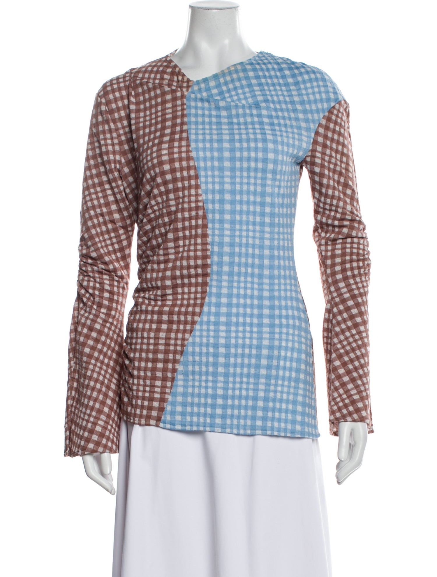 Goya Plaid Print Asymmetrical Top