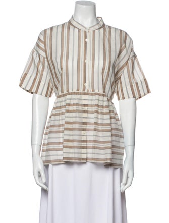 Gentry Portofino Striped Mock Neck Button-Up Top