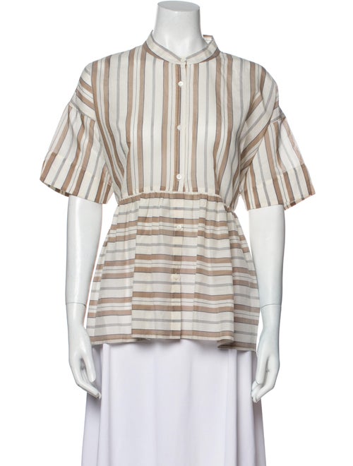 Gentry Portofino Striped Mock Neck Button-Up Top