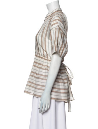 Gentry Portofino Striped Mock Neck Button-Up Top