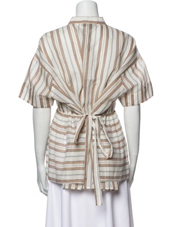Gentry Portofino Striped Mock Neck Button-Up Top