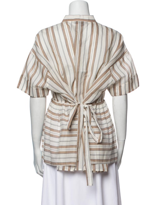 Gentry Portofino Striped Mock Neck Button-Up Top